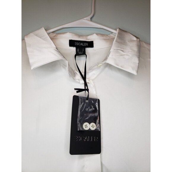 Escalier Womens Sz L Blouse Hidden Button Front Long Sleeve White Silky Top NWT - Picture 7 of 9